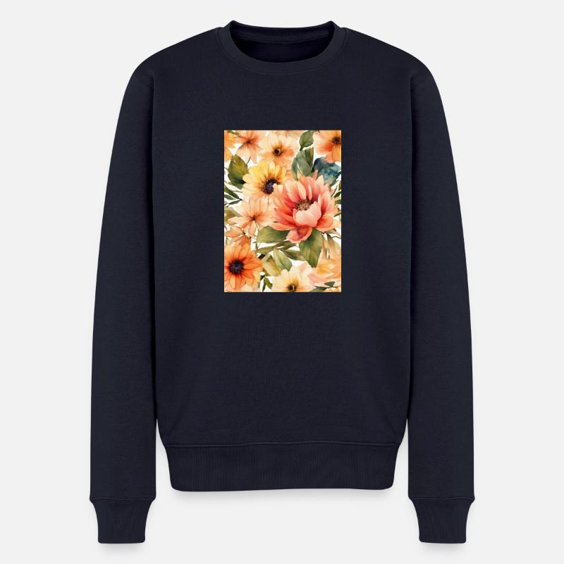 Blumen - Männer Premium Bio Pullover - Navy