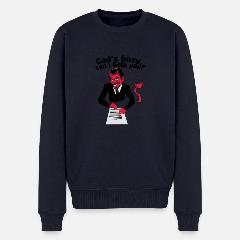 God's busy. Can i help? - Männer Premium Bio Pullover - Navy