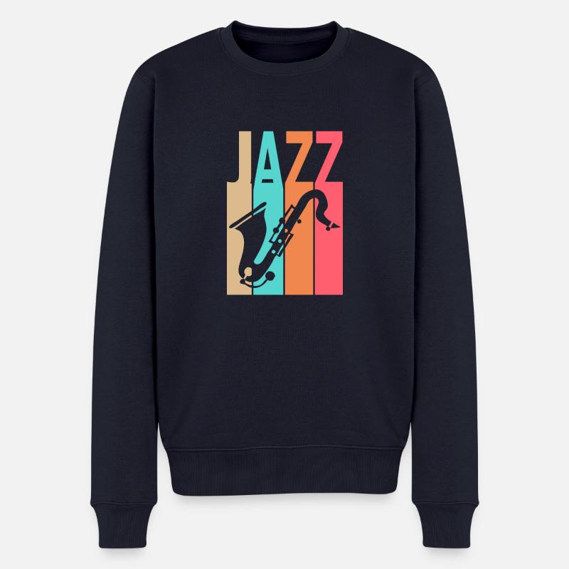 Jazzmusik - Saxophonist - Männer Premium Bio Pullover - Navy