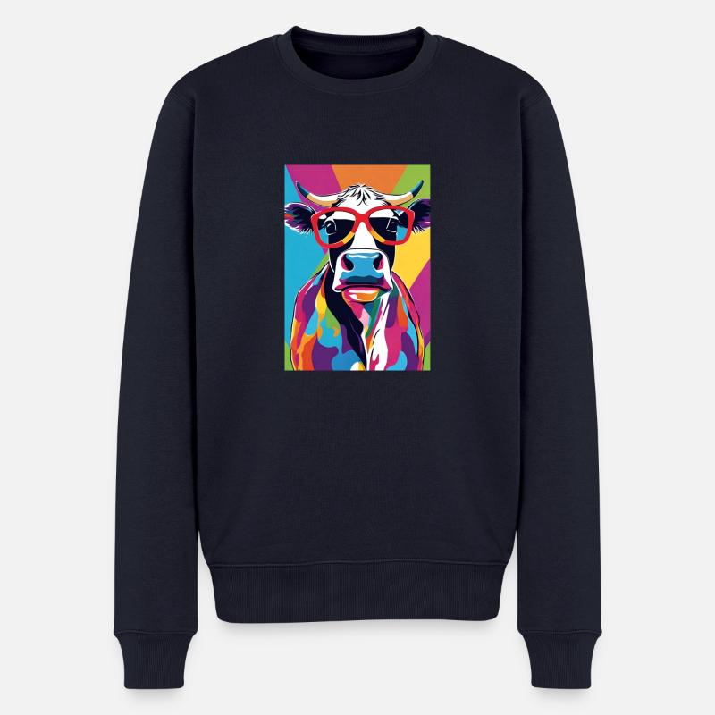 Kuh mit Brille - Männer Premium Bio Pullover - Navy