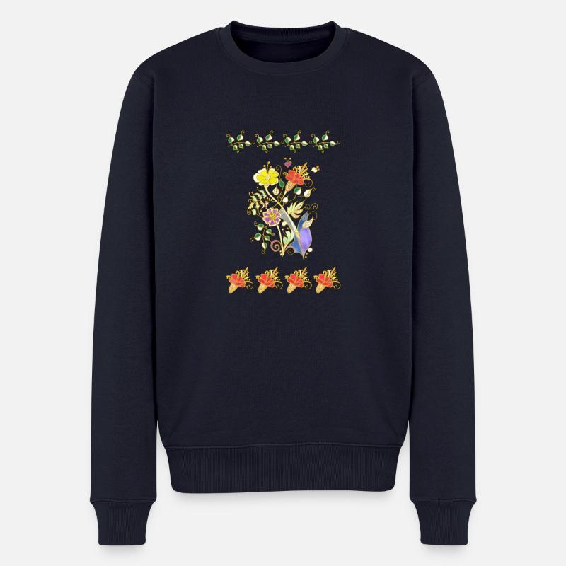 Blumen - Männer Premium Bio Pullover - Navy
