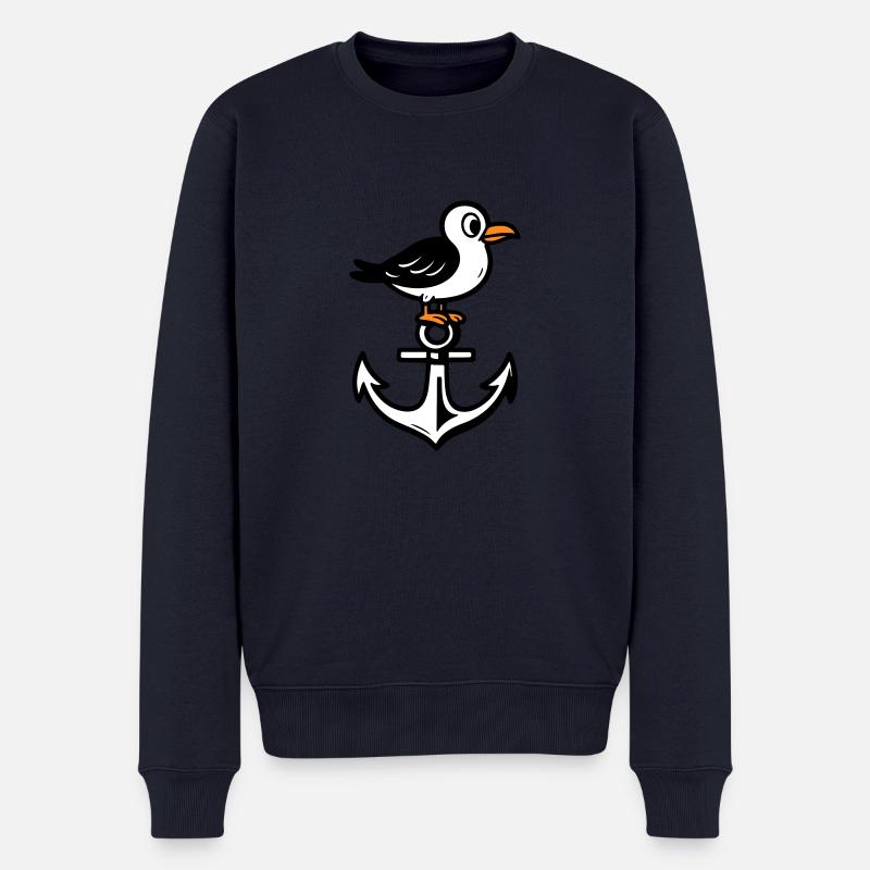 Möwe Anker Comic - Männer Premium Bio Pullover - Navy