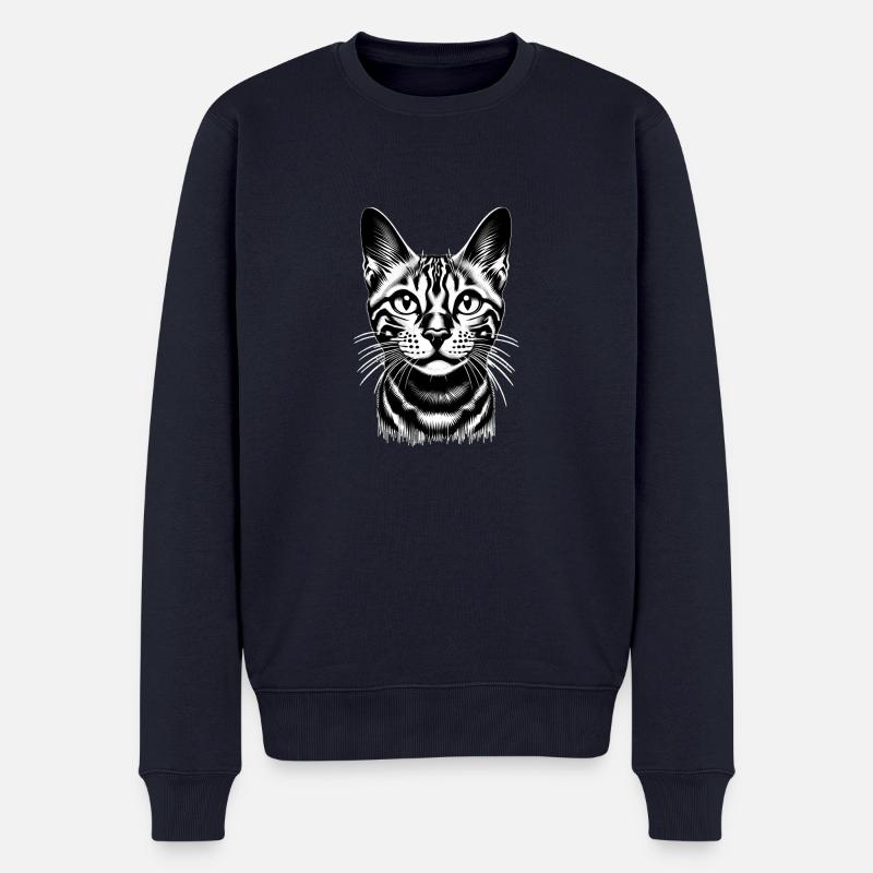 Normale Katze Gestreift auf dem Katzenklo - Männer Premium Bio Pullover - Navy