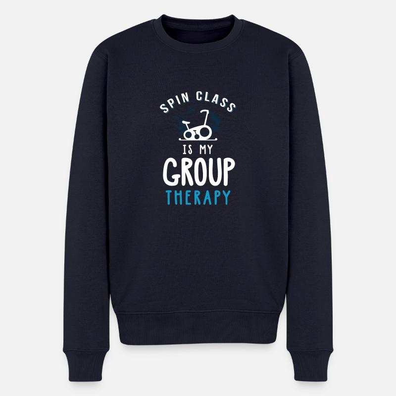 Spin-Klasse ist meine Gruppentherapie - Männer Premium Bio Pullover - Navy