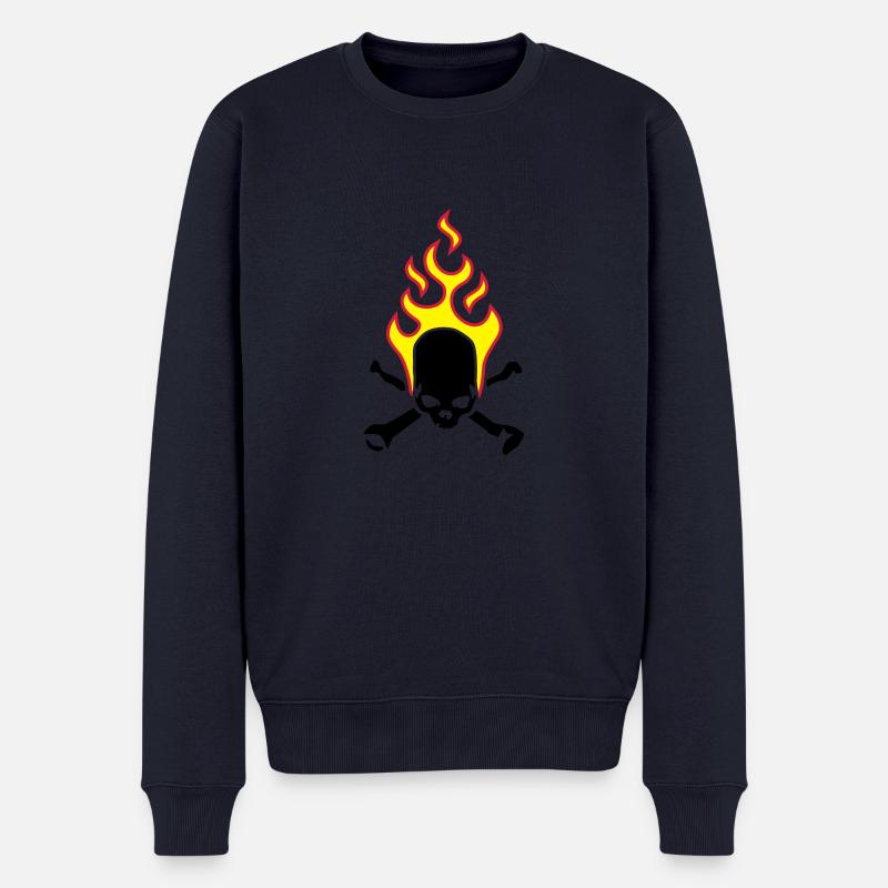 fire_skull_bones_b_3c - Männer Premium Bio Pullover - Navy