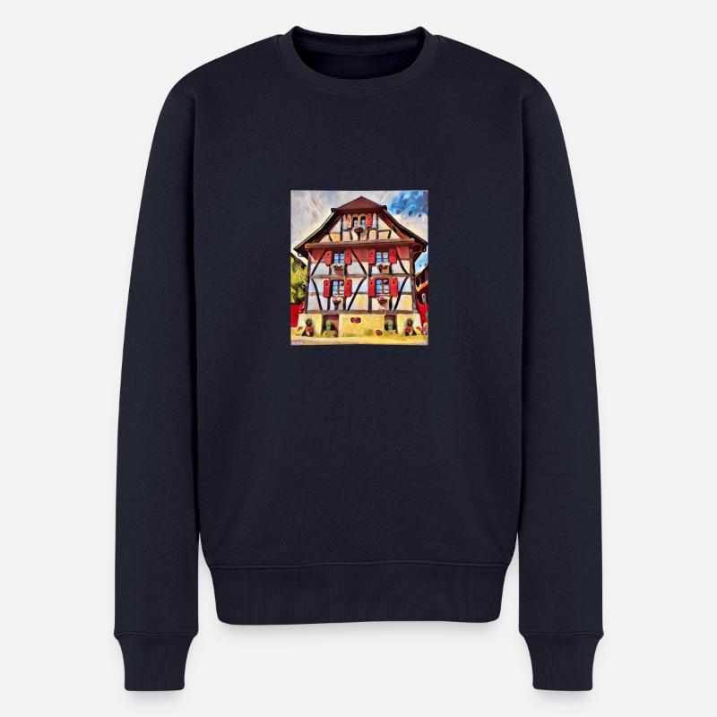 Elsässische Hausmalerei - Männer Premium Bio Pullover - Navy