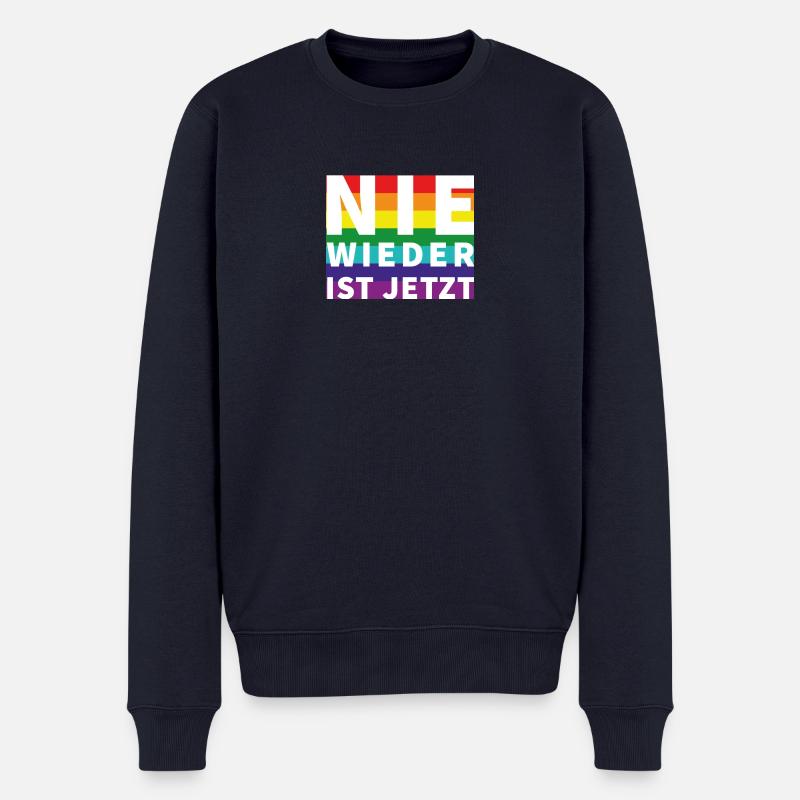 Nie wieder Schriftzug Pride Weisser Text - Männer Premium Bio Pullover - Navy