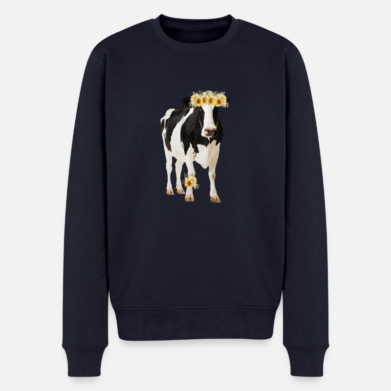 Vache Holstein avec des fleurs - Pull Premium bio Homme - bleu marine