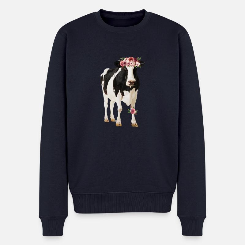 Holstein Kuh mit Blüten - Männer Premium Bio Pullover - Navy