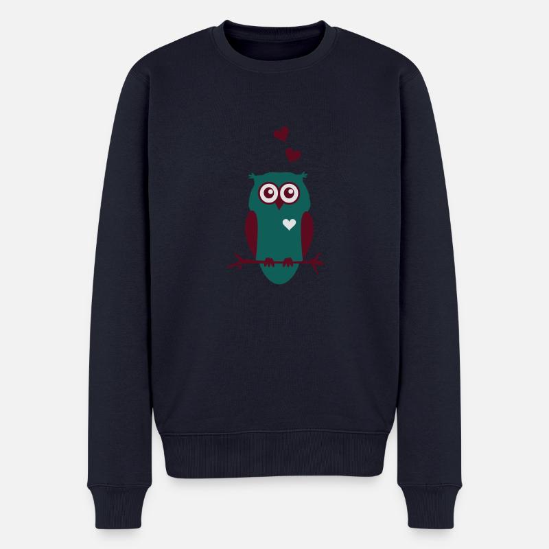 Eule mit Herzen - Männer Premium Bio Pullover - Navy