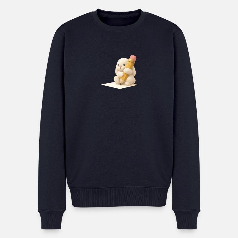 Hase mit Bleistift Kinder Design – Kreatives Tierm - Männer Premium Bio Pullover - Navy