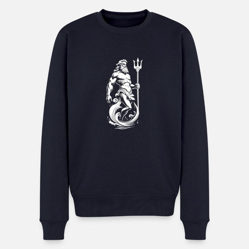 Poséidon, dieu de la mer. - Pull Premium bio Homme - bleu marine