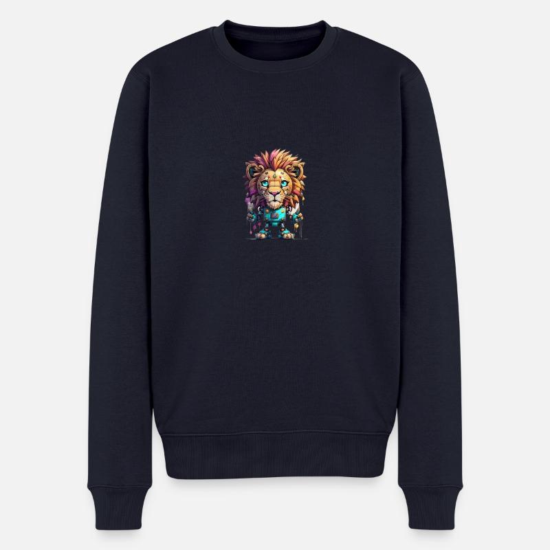 Roboter Löwe - Männer Premium Bio Pullover - Navy