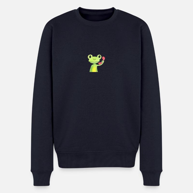 Frosch am Telefon - Männer Premium Bio Pullover - Navy