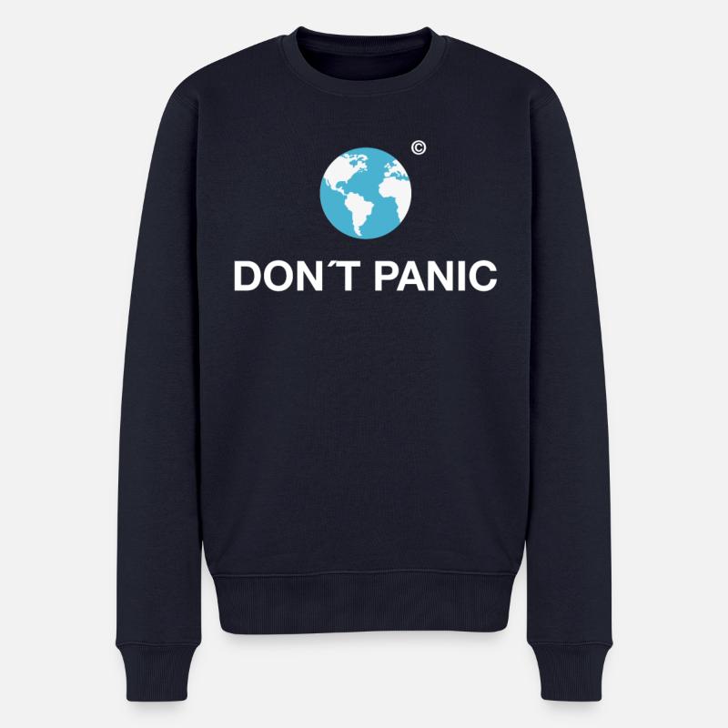 dont panic Erde planet Anhalter Galaxis klimawande - Männer Premium Bio Pullover - Navy