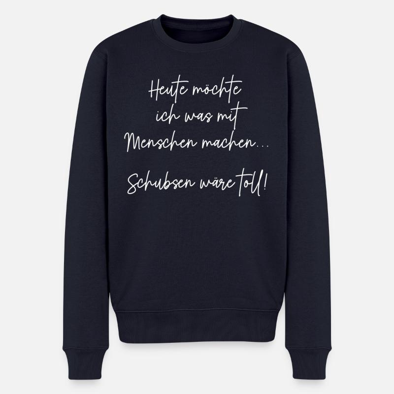 Humorvolle Spruchgrafik mit Schuss - Männer Premium Bio Pullover - Navy