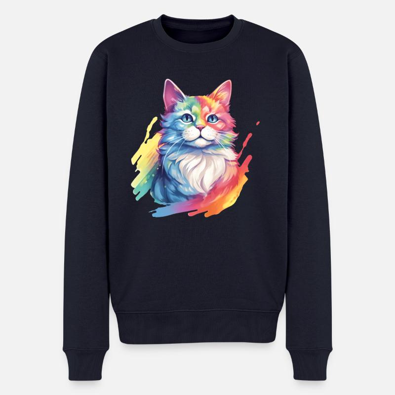 Rainbow Cat – Malerische Regenbogen-Katze - Männer Premium Bio Pullover - Navy