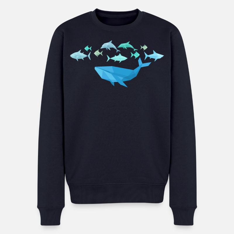 Fische mit Wal im Origami-Stil - Männer Premium Bio Pullover - Navy