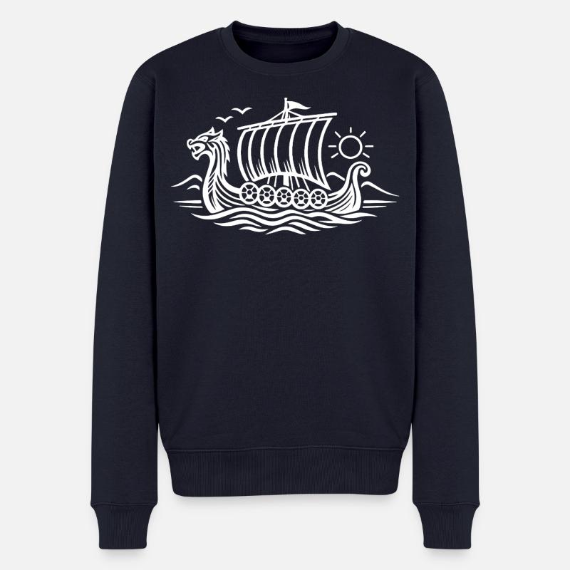 Wikingerschiff - Männer Premium Bio Pullover - Navy