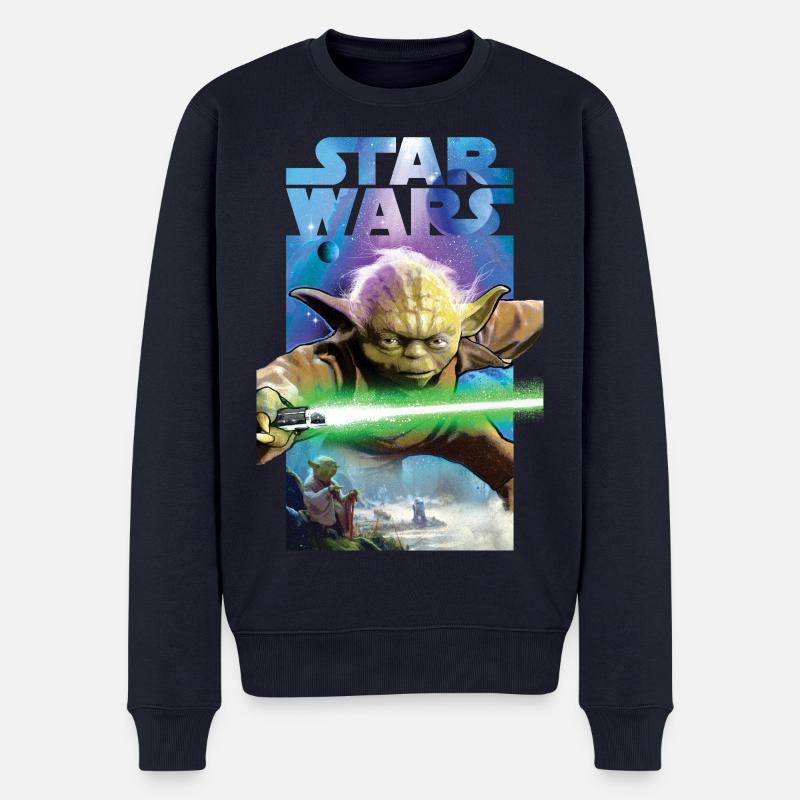 Star Wars Meister Yoda Und Grünes Lichtschwert - Männer Premium Bio Pullover - Navy