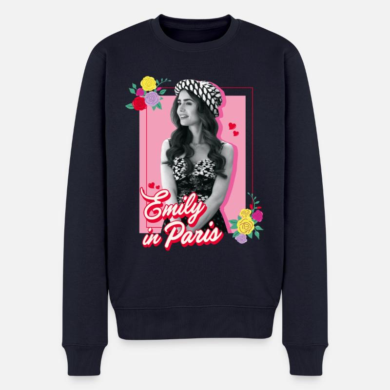 Emily In Paris Emily Schwarz Weiß Bild Mit Blumen - Männer Premium Bio Pullover - Navy