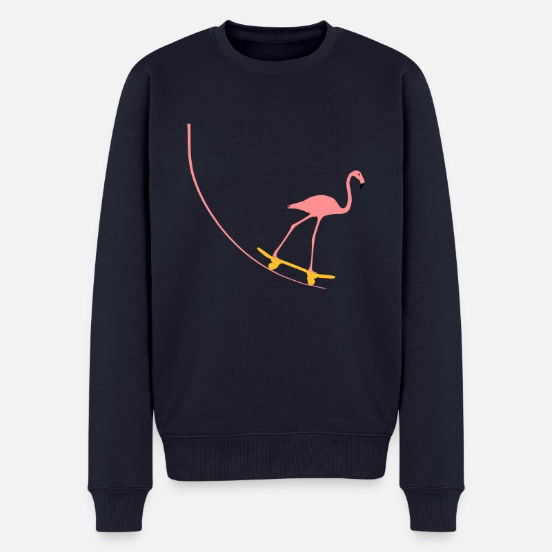 Flamingo auf Skateboard - Männer Premium Bio Pullover - Navy