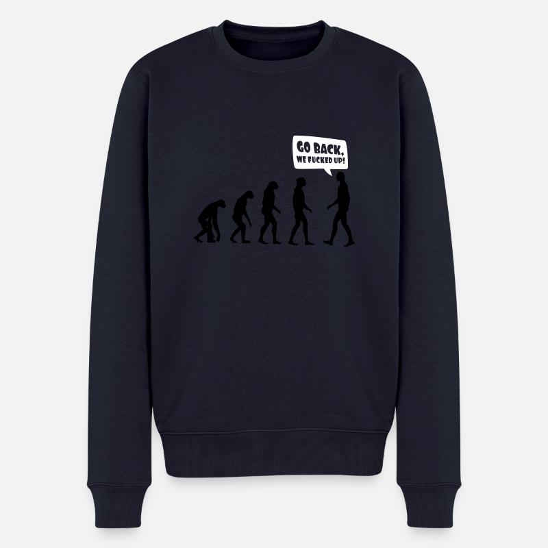 Evolution fucked up - Evolution verkackt - Männer Premium Bio Pullover - Navy
