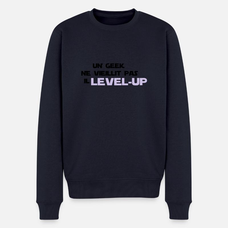 un_geek ne vieillit pas il Level up - Pull Premium bio Homme - bleu marine