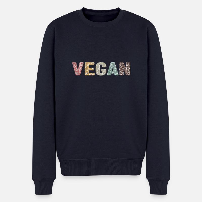 Vegan - botanical pattern - old school - Pull Premium bio Homme - bleu marine