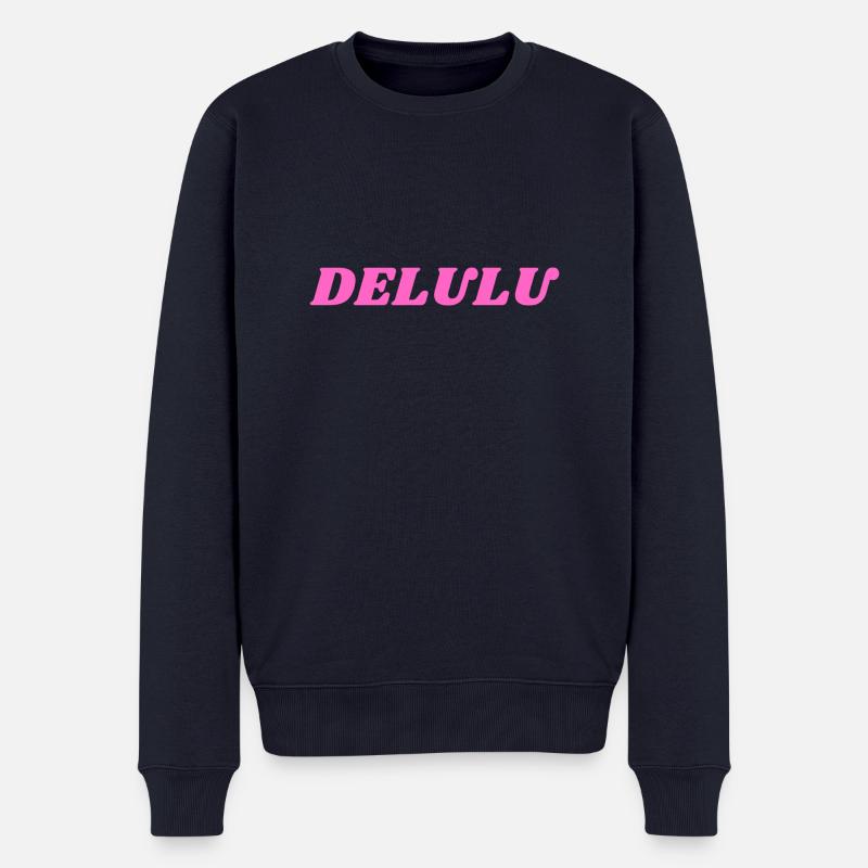 DELULU, Pink - Männer Premium Bio Pullover - Navy