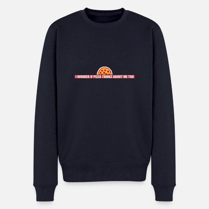 pizza thinks about me - Männer Premium Bio Pullover - Navy