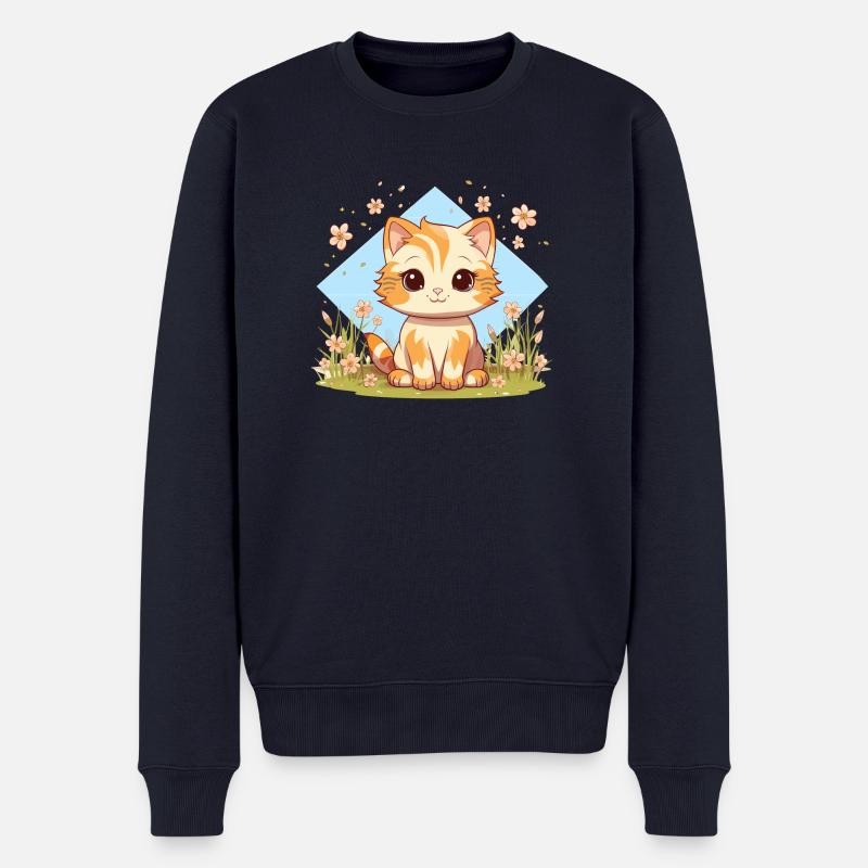 Katze - Männer Premium Bio Pullover - Navy