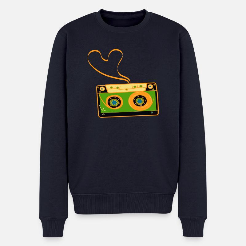 Kassette Band Herz - Männer Premium Bio Pullover - Navy