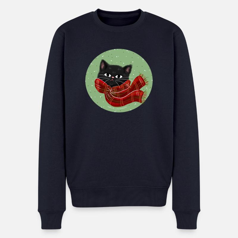 Katze mit Schal - Männer Premium Bio Pullover - Navy