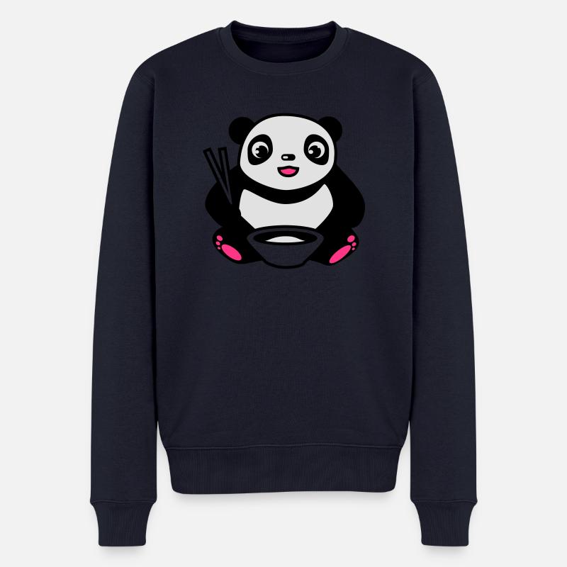 Baby Panda beim Reis essen mit Stäbchen - Männer Premium Bio Pullover - Navy