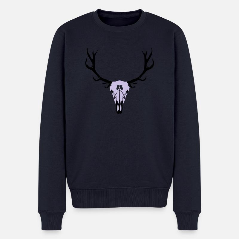 Hirschgeweih und Schädel - Männer Premium Bio Pullover - Navy