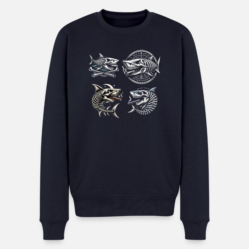4 Haie - Männer Premium Bio Pullover - Navy