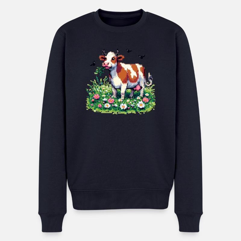 PixelArt Happy Cow - Männer Premium Bio Pullover - Navy