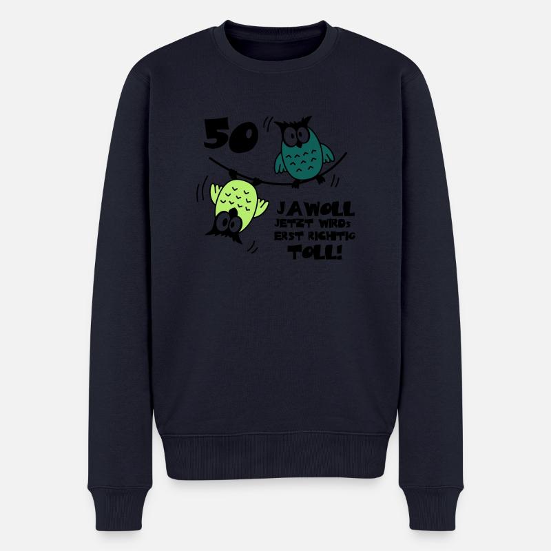 Geburtstag 50 jawoll lustige Eulen - Männer Premium Bio Pullover - Navy