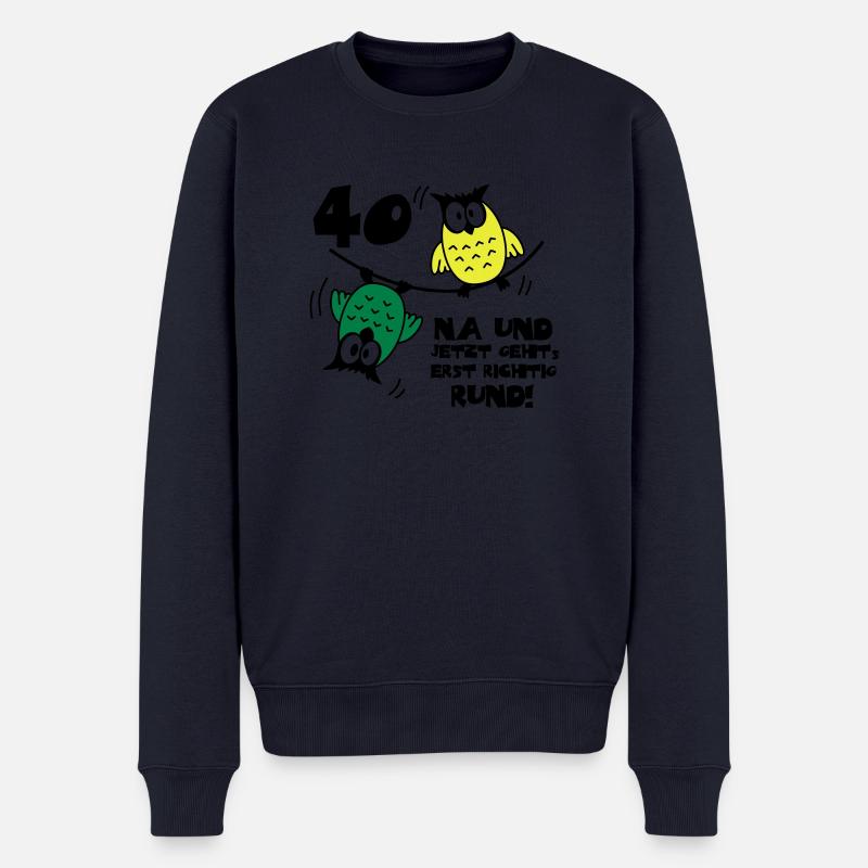 Geburtstag 40, Eulen am Drahtseil, rund - Männer Premium Bio Pullover - Navy