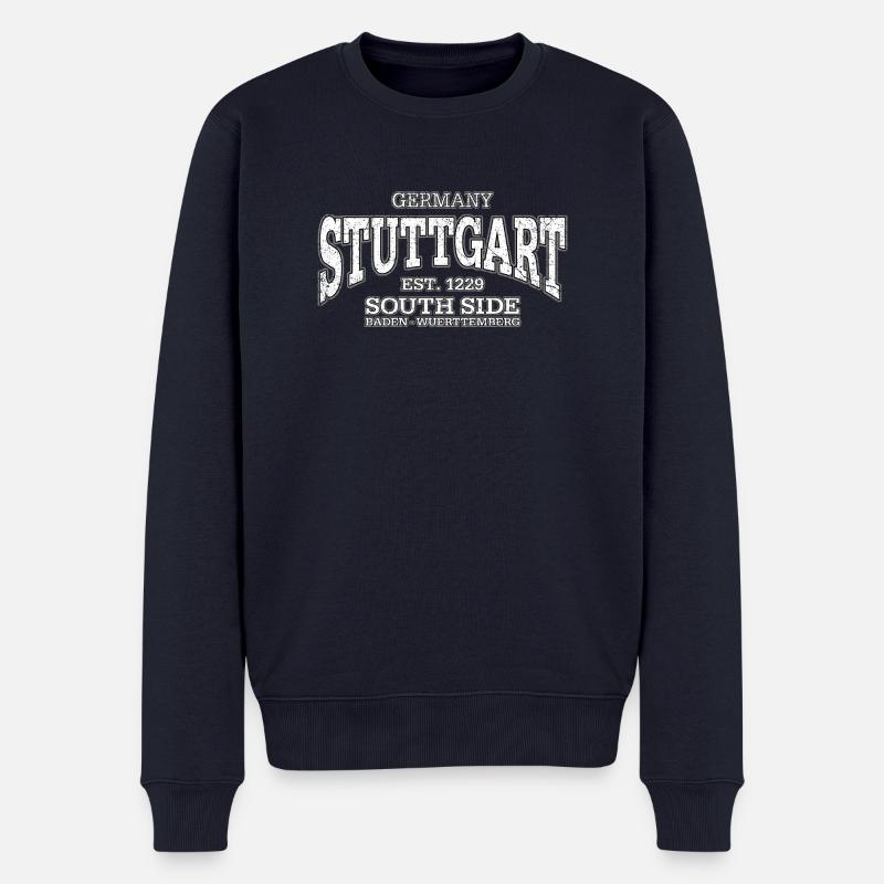 Stuttgart (white oldstyle) - Männer Premium Bio Pullover - Navy