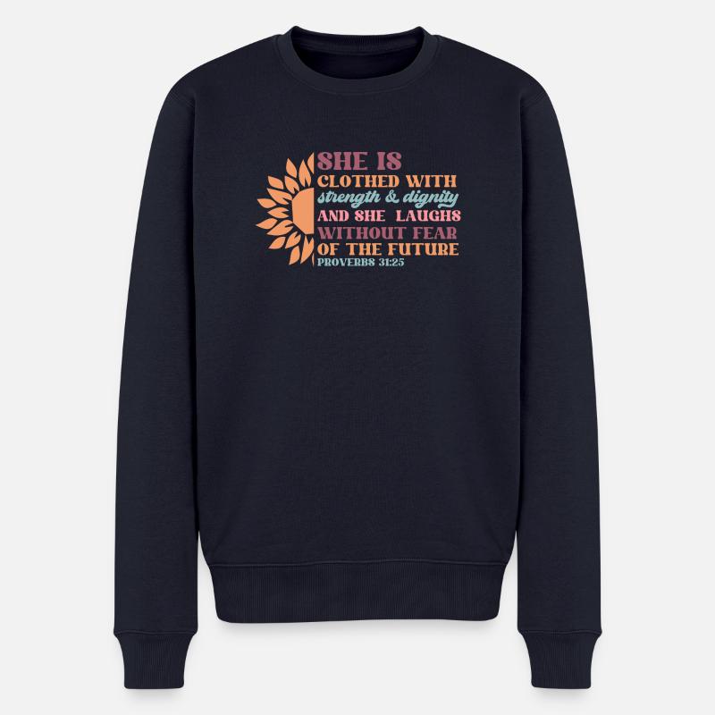 She Is Clothed With Strength Dignity - Männer Premium Bio Pullover - Navy