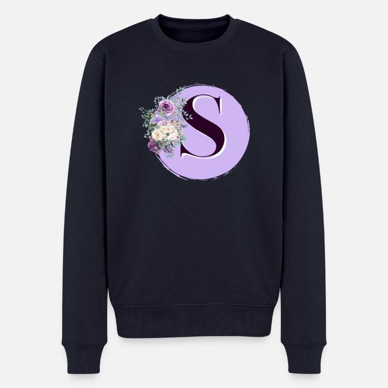 lettre S Couronne de fleurs - Pull Premium bio Homme - bleu marine