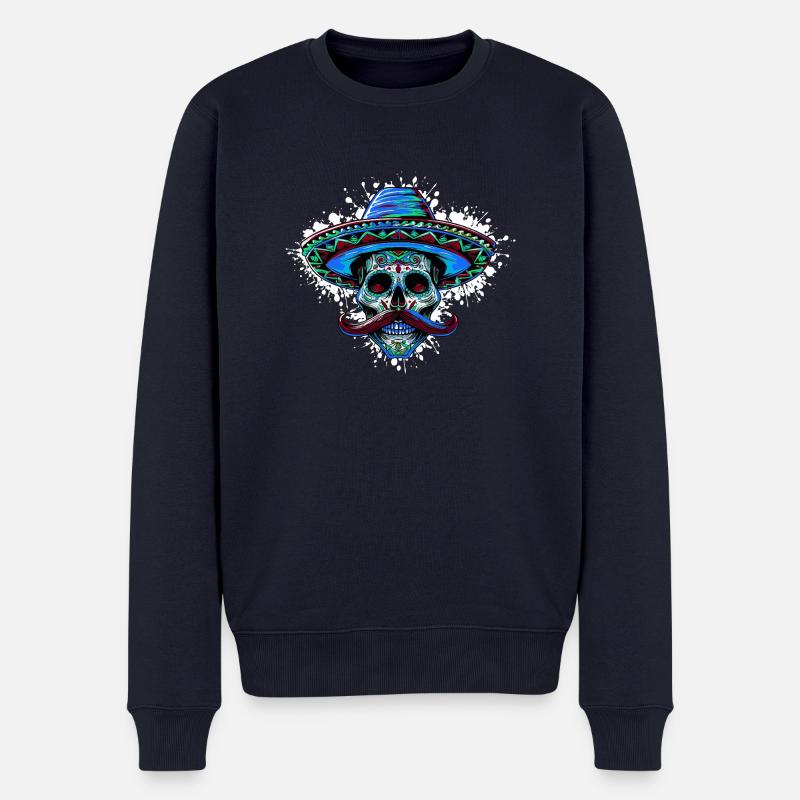 Crâne Mexicain Sombrero - Pull Premium bio Homme - bleu marine