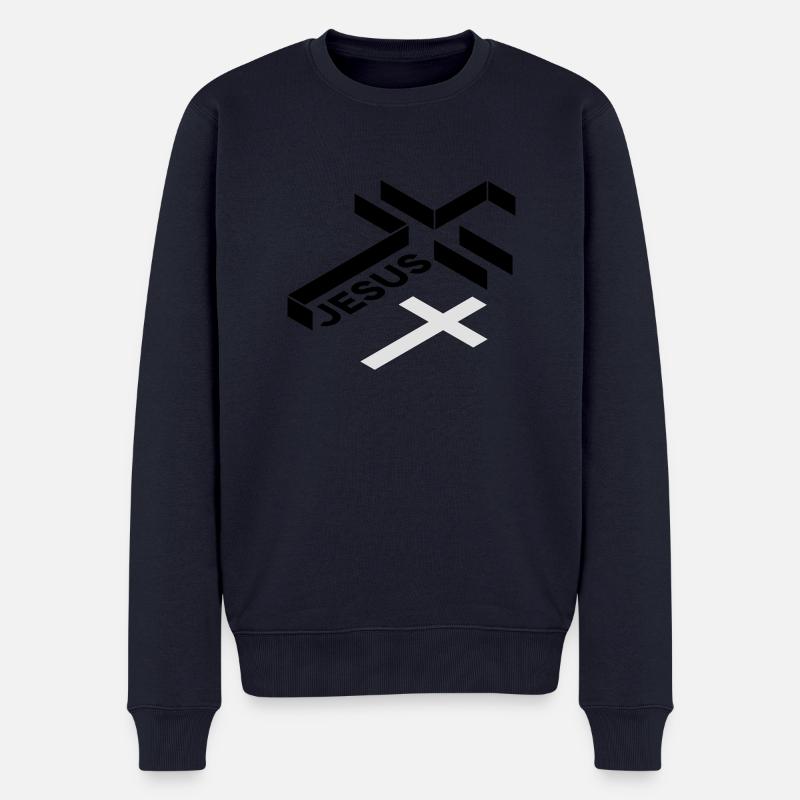 Jesus Kreuz - Männer Premium Bio Pullover - Navy