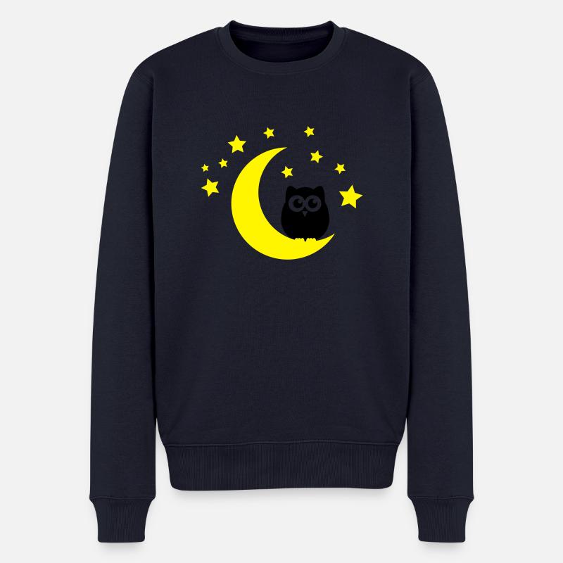 eule_mond_001 - Männer Premium Bio Pullover - Navy