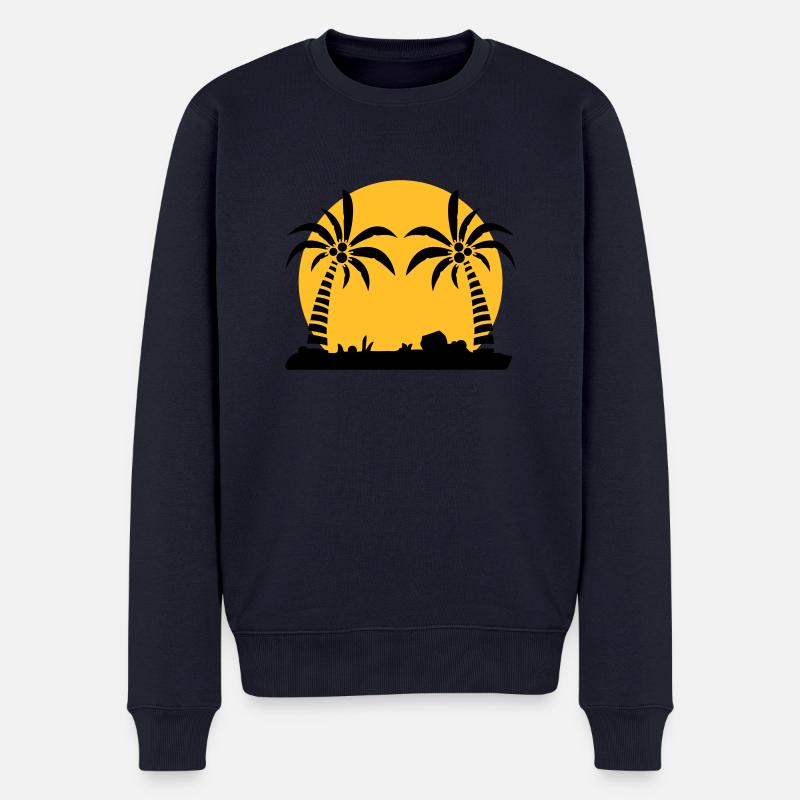 island_palm_sunset_ve2 - Männer Premium Bio Pullover - Navy