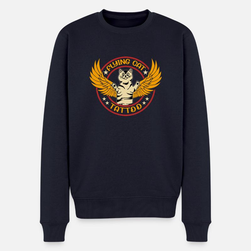Fliegende Katze - Männer Premium Bio Pullover - Navy