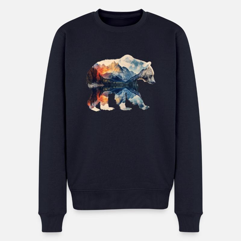 Bär mit Doppelbelichtung - Männer Premium Bio Pullover - Navy