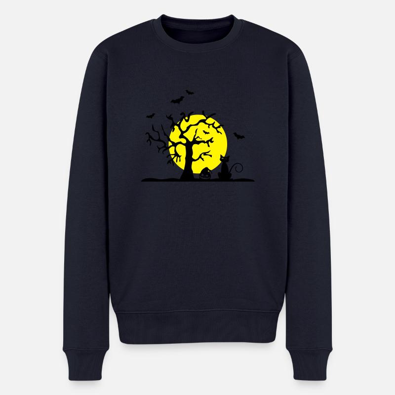 Halloween - Katze und Baum - Männer Premium Bio Pullover - Navy